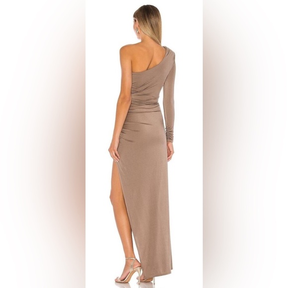 MICHAEL COSTELLO X REVOLVE GILLY DRESS TAUPE NUDE ONE SHOULDER L $248 - Picture 3 of 5